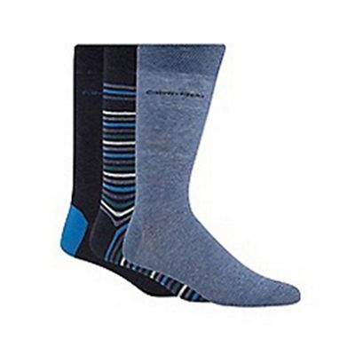 Pack of three plain blue and striped socks